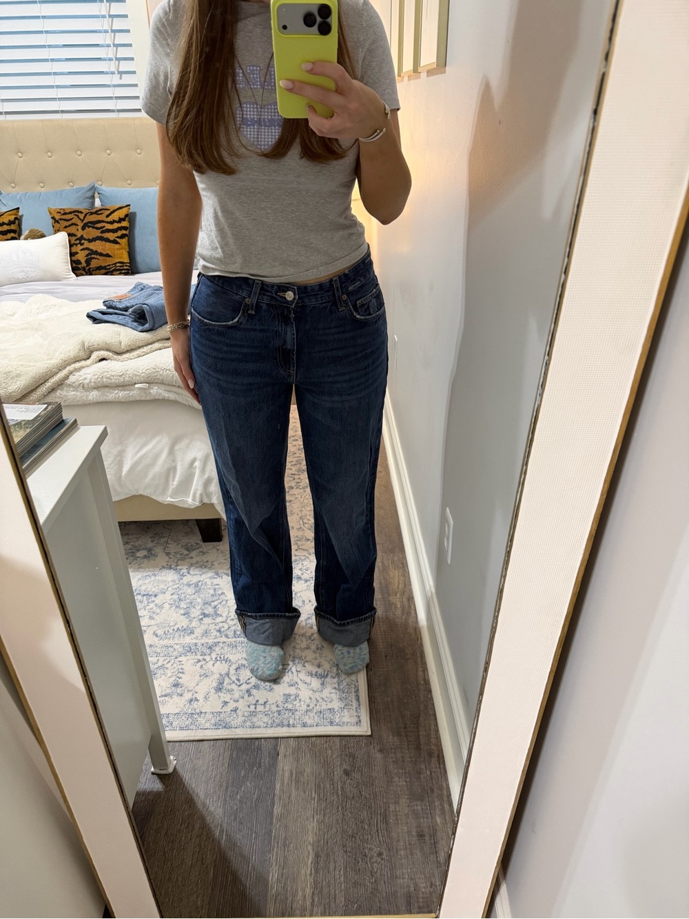 Zara Mid Rise Straight Leg Cuffed Jeans